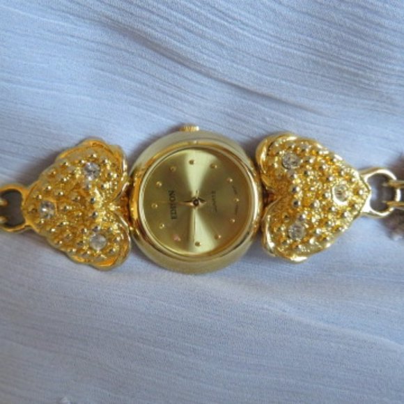 EDISON Gold Tone HEART Link Strap Quartz Watch (K20) - Picture 1 of 7